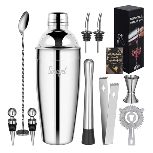 Sosayet Cocktail Shaker Set, 10-teiliges Edelstahl Cocktail Set mit Zubehör & Rezeptkarten, 750 mL Barkeeper Set für Anfänger & Profis - Geschenk für Männer