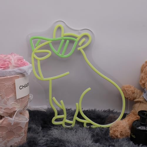Image of Yellow Capybara Neon Sign USB Powered for Wall Decor, Capybara Neon Night Light Sign Dimmable for Children's Room Party Decor Capybara Lover Birthday Gifts