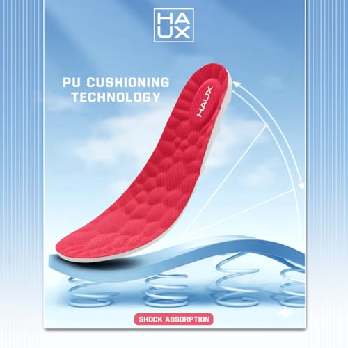 Image of HAUX PU Foam Comfort Insoles for Men | All-Day Cushioning & Durable Support,Lightweight, Durable, and Flexible, Dynamic Arch Technology for Neutral to High Arches (Red, 6)