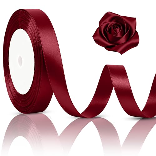 Burgundy Ribbon Thin 3/8 Inch 25 Yards Maroon Ribbon for Flower Bouquet Dark Red Ribbons Wine Red Satin Ribbons Valentines Day Gift Ribon for Gift Wrapping Fabric Crafts Wedding Decor Floral