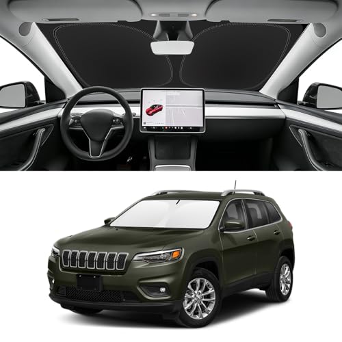 SLOGENTO Custom Fit Windshield Sun Shade for Jeep Cherokee 2014-2023, Blocks UV & Heat, Front Window...