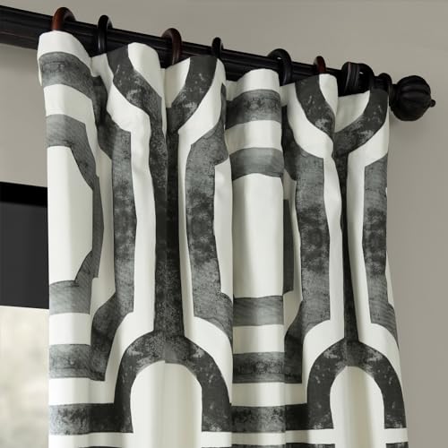Image of HPD Half Price Drapes Geometric Printed Curtains 108 Inches Long Luxury Cotton Curtains (1 Panel) Room Darkening Window Curtains for Bedroom & Living Room, 50W x 108L, Mecca Geometric Steel