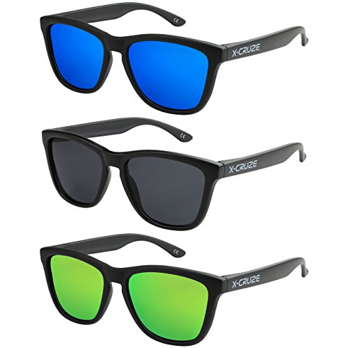 X-CRUZE® - Pack de 3 gafas de sol polarizadas estilo Retro Vintage Unisex Caballero Dama Hombre Mujer Gafas - negro mate LW - Set F -