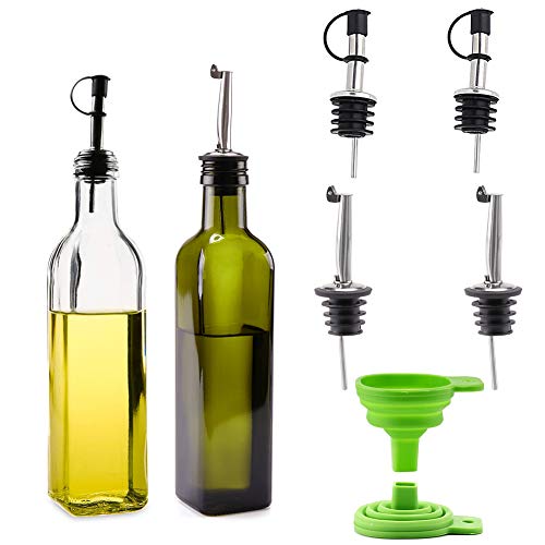 Cosyres Bouteille d Huile d Olive en Verre de Vinaigre avec Verseur et Entonnoir (250ML)