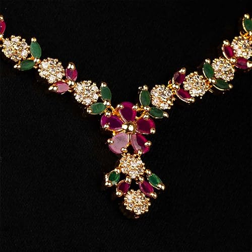 Image of Sasitrends Micro Gold Plated Peacock AD Stone Studded Jewellery Set