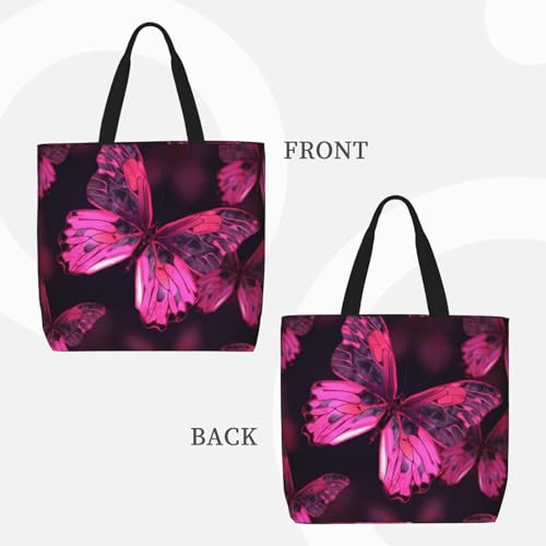 Canvas Tote Bag for Women Shoulder Tote Purse Reusable Grocery Bag Pink Butterfly Aesthetic Shopping Bags3