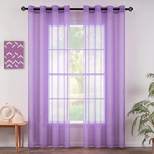 MIULEE 2 Panneaux Couleur Pure Rideaux De Fenêtre Transparents Lisse Élégant Panneaux Voile De Fenêtre Rideaux Traitement pour Chambre Salon Rideaux à Oeillets 140x260cm Violet Clair
