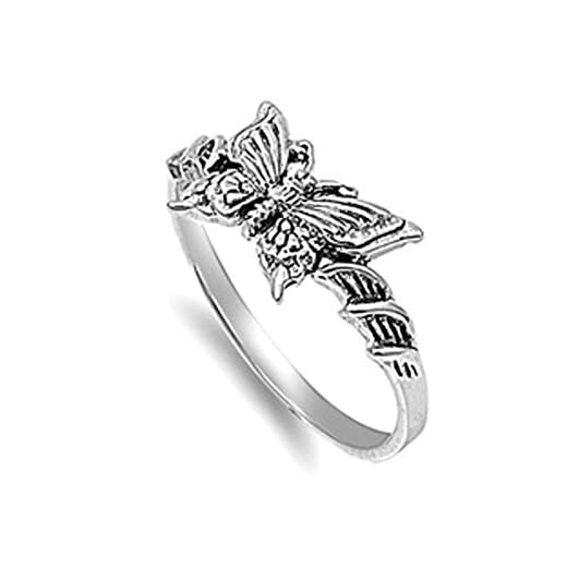 Sterling Silver Women's Unique Butterfly Ring Unique 925 Band 9mm Size 11