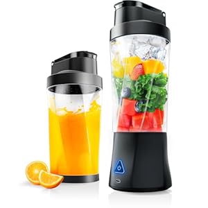 Portable Blender, Cordless, 24oz. Vessel, Personal Blender-for Shakes & Smoothies, BPA Free, Leakproof-Lid & Sip Spout, USB-C Rechargeable & Self Cleaning – Travel Blender with 6 Sharp Blade, Black