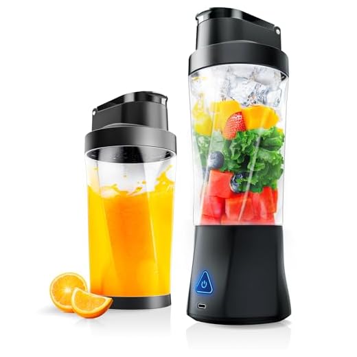 Portable Blender, Cordless, 24oz. Vessel, Personal Blender-for Shakes & Smoothies, BPA Free, Leakproof-Lid & Sip Spout, USB-C Rechargeable & Self Cleaning - Travel with 6 Sharp Blade, Black