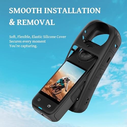 Image of BKN Silicone Protective Cover + Lens Cap & Loop Lanyard Compatible with Insta-360 X4 Action Camera (Black)