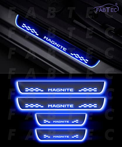 Image of FABTEC Car Door Foot Step Sill Plate with Mirror Finish LED Compatible with Nissan Magnite (Set of 4pc,Blue)(6 Months Warranty)