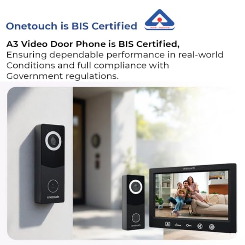 Image of ONETOUCH Analog Video Door Phone | 7-Inch TFT LCD Display | 2MP Camera | 110 Wide Angle | White LED Night Vision | IP65 Outdoor Unit | 4-Wire Intercom System | Door Lock Relay | Black