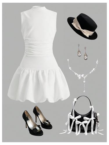 Verdusa Girl's Ruched Sleeveless Bubble Dress Mock Neck Summer Princess Dress2