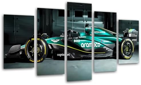 Set of 3 Decorative Wall Posters for Living Room Decoration Modern Bedrooms Room Print on Wood with Hangers, Car Formula 1 2024 Aston Martin AMR24, Fernando Alonso, (165 x 62 cm)