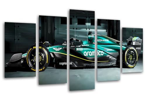 Set 3 posters decorativos para pared, Decoración Salón Modernos, Dormitorios, Habitación, impresión sobre madera con colgadores, Coche Formula 1 2024 Aston Martin AMR24, Fernando Alonso, (165 x 62 cm)