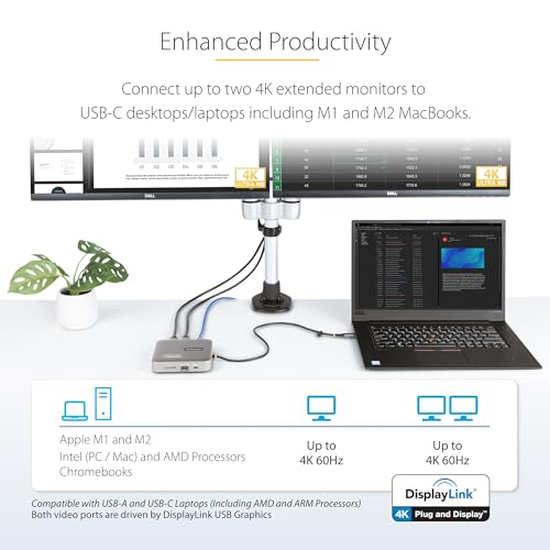 StarTech.com 7-in-1 USB C DisplayLink Dual Monitor Docking Station, Dual 4K 60Hz HDMI Dock for MacBook M1 M2 M3 M4 & Windows - Image 2