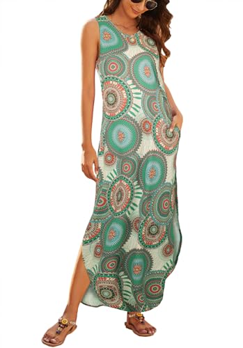 Image of Hount Women's Casual Summer Sleeveless Dress Loose Split Maxi Dresses with Pockets