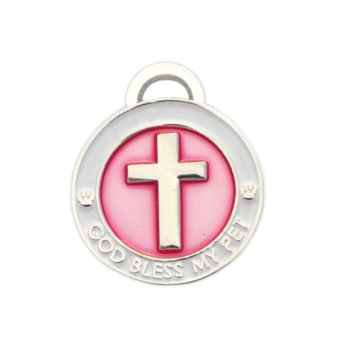 Breloque pour collier pour animal domestique rose taille S motif croix