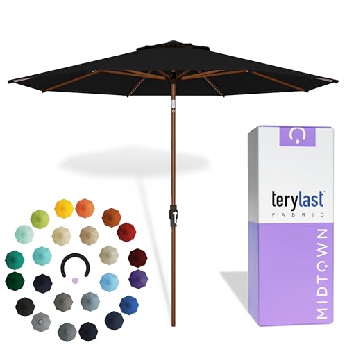 Image of Midtown Umbrellas Wooden 2-8 Ft Patio Umbrella, Ebony Canopy