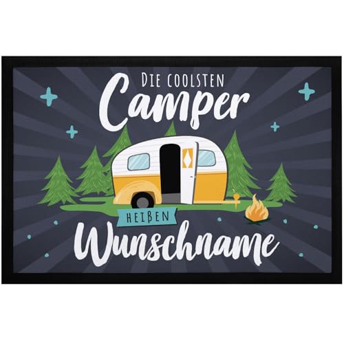 SpecialMe® Fußmatte Camping mit Spruch Die coolsten Camper heißen und personalisiert mit Name Wohnwagen Schwarz 60x40cm