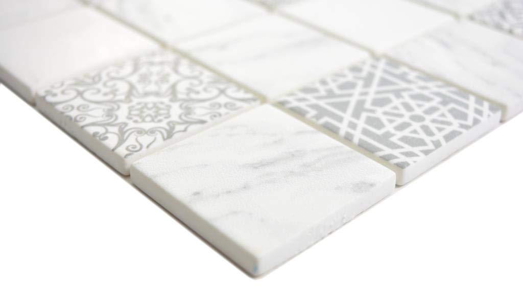 Carreaux De Mosaïque Verre Carrara MOSANI 30x30 - Blanc Gris Mat - Neuf