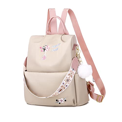 Balakaka Bolsos Mochila Mujer 30 * 13 * 31cm, 3 en 1 Antirrobo Bolso Mochilas Bordado floral, Impermeable Moda Casual Daypacks para Outdoor Viaje Commute, Caqui