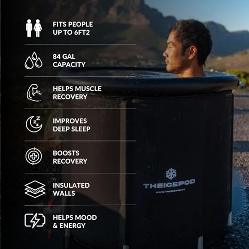 Image of The Pod Company Cold Plunge Ice Bath Bundle - 84-Gallon Portable Ice Pod with Insulated Lid, 18 Reusable Ice Bricks & Cleaning Kit for Home Recovery & Wellness
