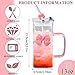 YINXIANJIN 13Oz Square Glass Cups with Lids and Straws，Heat Resistant Glass Tumbler with Handle Bow Knot Transparent Drinking Glasses for Water,Juice,Iced Coffee,Milk,Tea (pink)