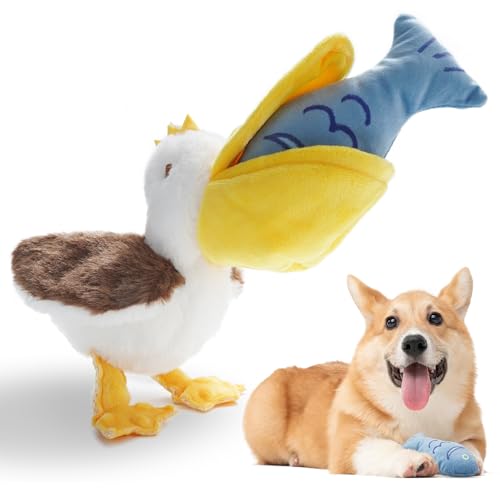Nocciola Pelican & Fish Plush Toy for Dogs, 2 in 1 Design with Squeakers and Crinkle Paper, Mental Stimulation Puzzle Toy for Small Medium Dogs to Relieve Boredom & Anxiety