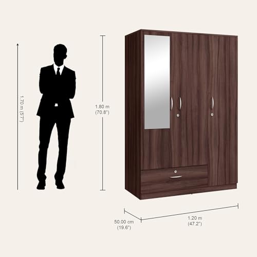 Image of Interio by Godrej Wardrobe, EWA 3-Door Engineered Wood Wardrobe with Mirror