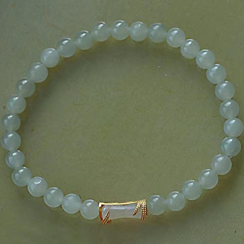 Bracelet en jade néphrite Hetian véritable et bambou plaqué or pour femme
