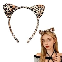 LOHGOU Cute Leopard Cheetah Ear Headband for Women Girls,Animal Ear Hairbands for Halloween Party Costume Accessories (A- Leopard)