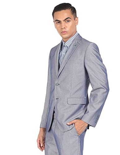 Image of Arrow Polyester Men Navy Notch Lapel Collar Patterned Two-Piece Suit Business Pants Set