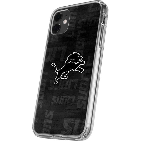 Skinit Clear Phone Case Compatible with iPhone 11 - Officially Licensed NFL Detroit Lions Black & White Design