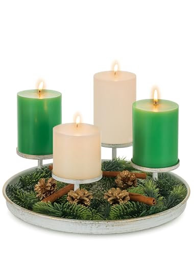 Sziqiqi Adventskranz Weiß Metall Adventsgesteck: Rund Adventsteller...