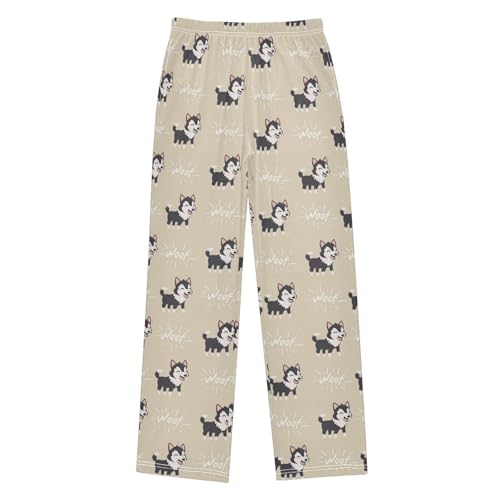 Lovely Husky Woof Boys Long Pants Soft Trousers Elastic Waist Kids Lounge Bottoms with Pockets S-XL