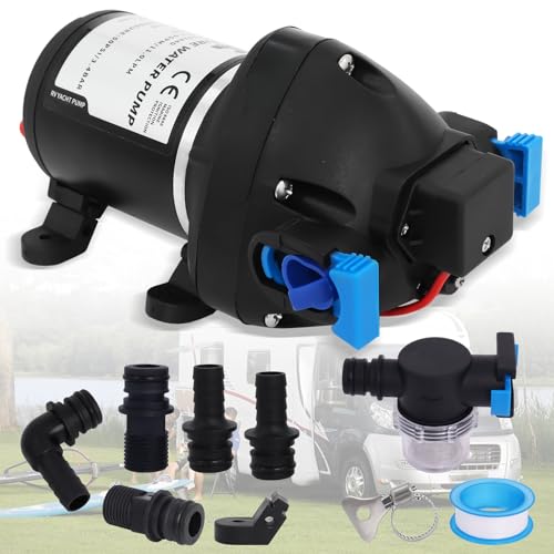 Image of R3526144D 12V 3.0 GPM RV Water Pump Kit with Strainer and Switch, Black