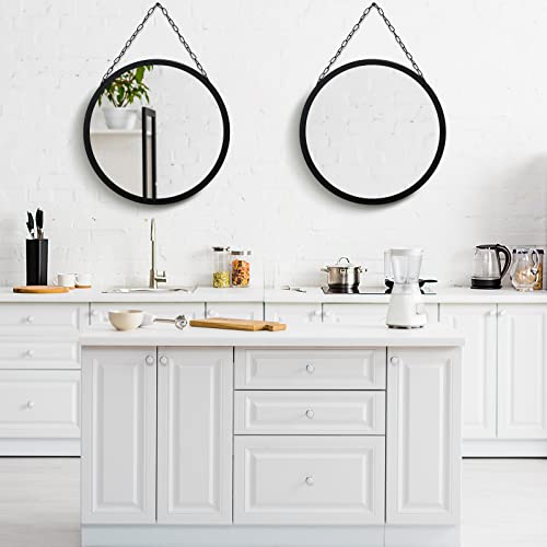 Sany Dayo Home 12 Inch Real Glass Black Round Mirror With Chain, Metal Framed Small Wall Hanging Circle Bathroom Shower Mirror For Home, Office, Door, Locker #TOP3