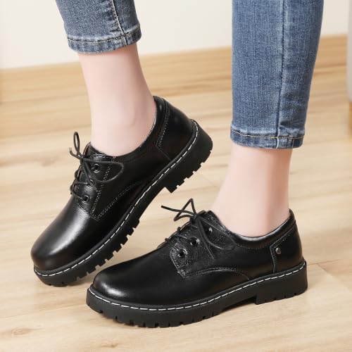 Image of Women Oxford Shoes Plain Toe Lace Up Non-Slip Platform Dress Shoes