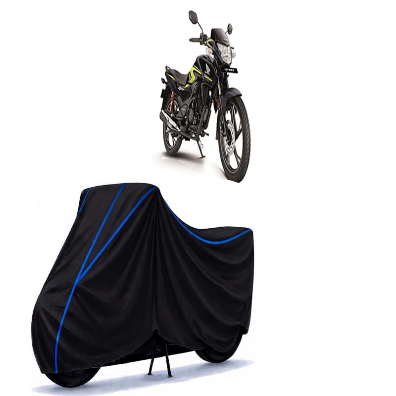 Image of BS6 Bike Cover Water Resistant Universal Motorcycle Rain | Heavy Duty UV Protection, Dust, Scratch Indoor Outdoor All Weather with Black Blue Piping Elastic