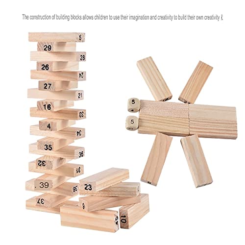 Image of 54 Pcs Wooden Tumbling Tower Game - Indoor Stacking Puzzle Blocks for Kids, Adults & Families - Fun Balancing Toy for Boys & Girls of All Ages - Party Game & Brain Teaser