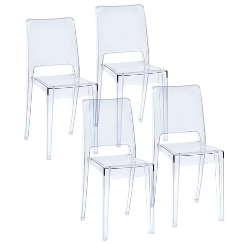 Baroni Home Lot de 4 chaises Transparentes, chaises empilables Modernes, légères et résistantes, Patins antidérapants, Salle à Manger, 34,5 x 48,5 x 85 cm...