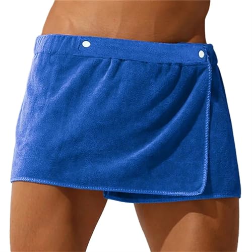 Sexy Sleep Bottoms Microfiber Pajamas Men Nightwear Short Towel Pants Side Split Bathrobe Culottes Soft Thick (Color : Blue, Size : One Size)
