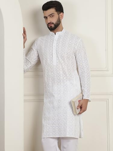 Image of SOJANYA (Since 1958 Men's Cotton Krochet Daman Print Long Kurta