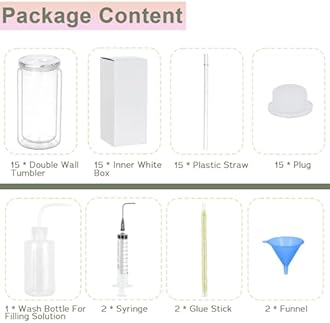 15 Pack Acrylic Snow Globe Tumbler, 16 Oz Pre Drilled Double Wall Snow Globe Supplies Kit, Plastic Snowglobe Tumbler Diy Kit Including Cups And Diy Tools