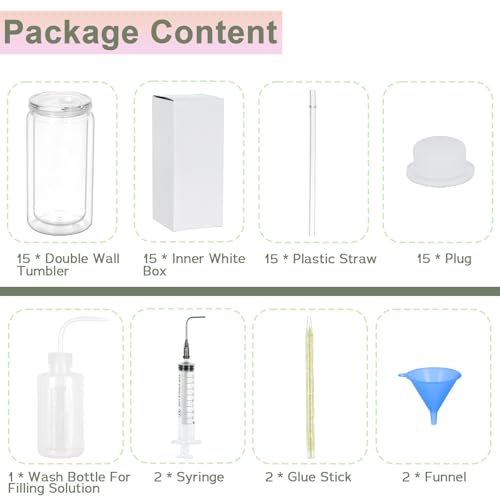 15 Pack Acrylic Snow Globe Tumbler, 16 Oz Pre Drilled Double Wall Snow Globe Supplies Kit, Plastic Snowglobe Tumbler Diy Kit Including Cups And Diy Tools