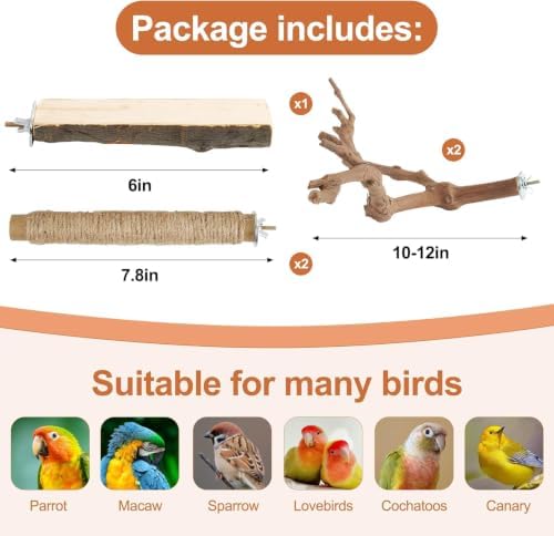 Parrot Perch 스탠드, 5피스 폴 스탠딩 천연 나무 새 농어 세트 — 사진 3