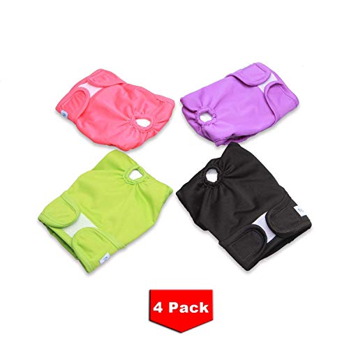 Teamoy 4Pcs Washable Female Dog Diapers, Reusable Doggie Diaper Wraps For Female Dogs, Super-Absorbent And Comfortable, Xs #TOP1