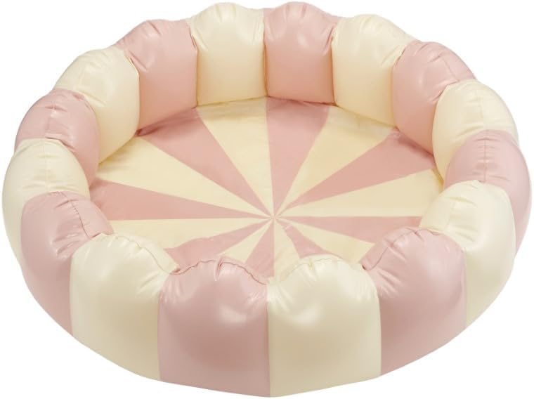 Petites Pommes Striped Kiddy Pool for Toddlers & Kids - Handprinted Classic Foldable Baby Pool Inflatable - Durable, BPA-Free PVC Kiddie Pools with Repair Patch & Storage Bag, Light Pink, 37 x 9 Inch